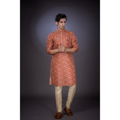 Eleven Brothers Rust Rainbow Tussar Silk Kurta Set (Set of 2)
