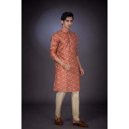 Eleven Brothers Rust Rainbow Tussar Silk Kurta Set (Set of 2)