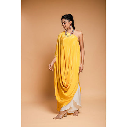 Ellemora Yellow Cowl Drape Top with Palazzo (Set of 2)