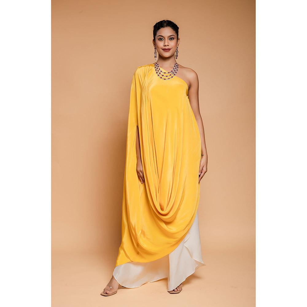 Ellemora Yellow Cowl Drape Top with Palazzo (Set of 2)