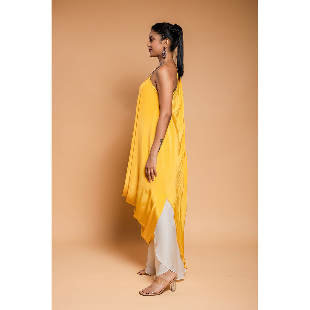 Ellemora Yellow Cowl Drape Top with Palazzo (Set of 2)