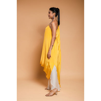Ellemora Yellow Cowl Drape Top with Palazzo (Set of 2)