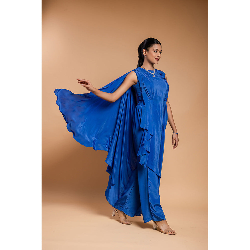 Ellemora Royal Blue Long Drape Top with Pant (Set of 2)