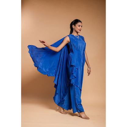 Ellemora Royal Blue Long Drape Top with Pant (Set of 2)