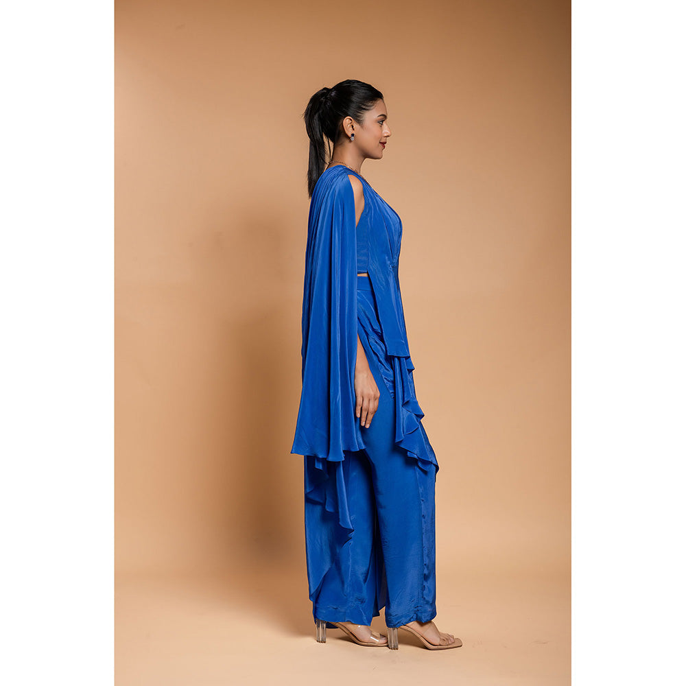 Ellemora Royal Blue Long Drape Top with Pant (Set of 2)