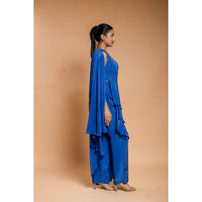 Ellemora Royal Blue Long Drape Top with Pant (Set of 2)