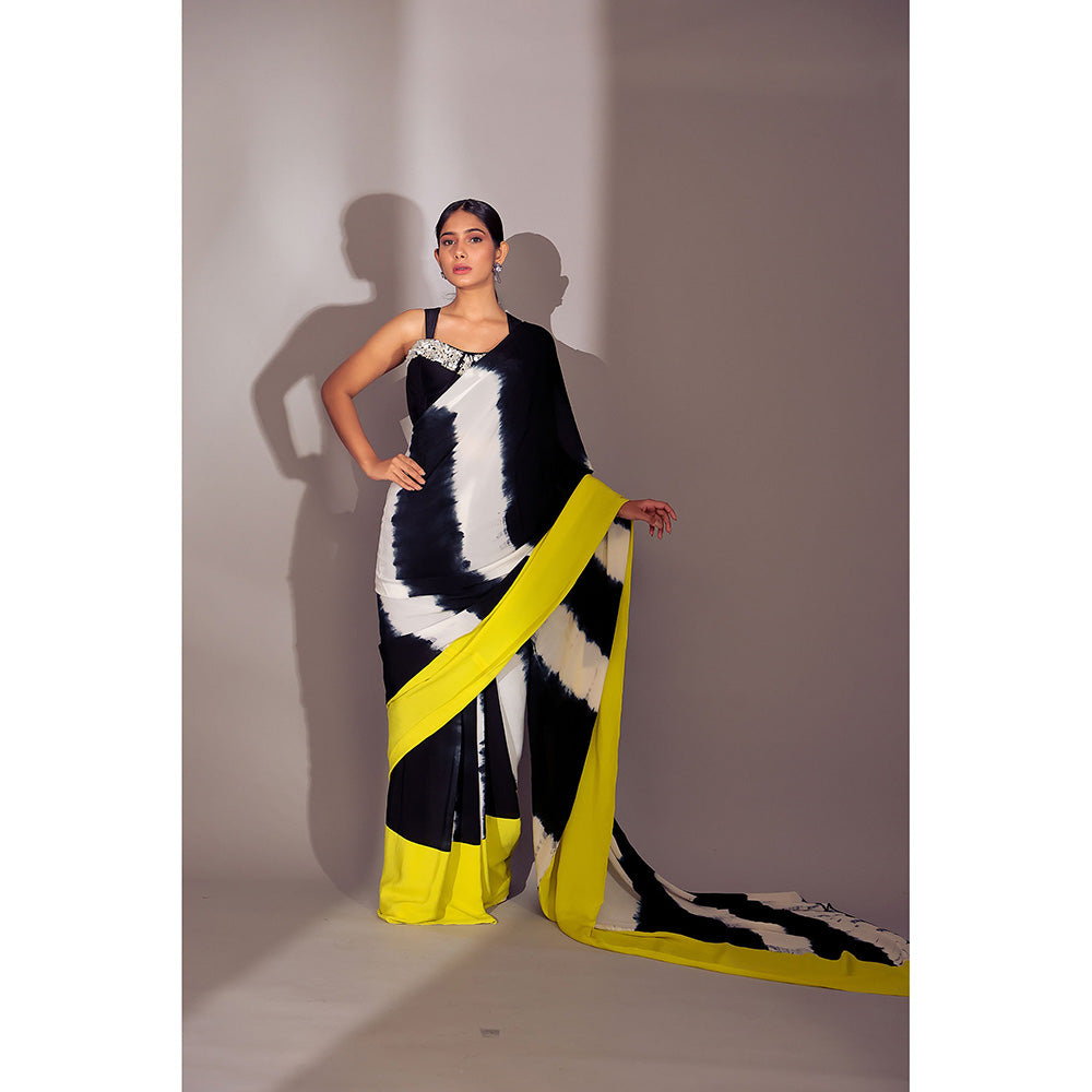 Ellemora Black Elegance Pre-Draped Saree with Stitched Blouse