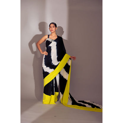 Ellemora Black Elegance Pre-Draped Saree with Stitched Blouse
