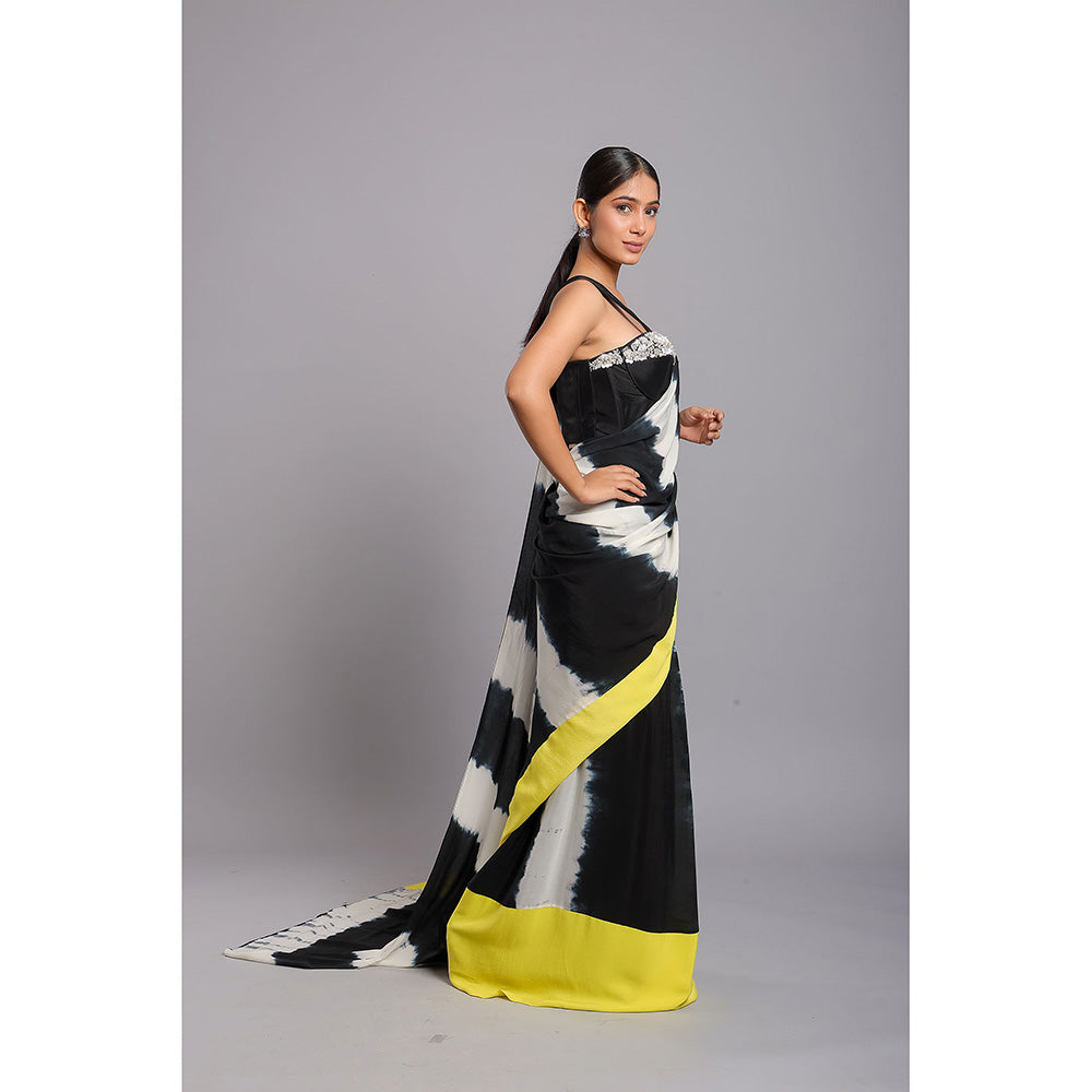 Ellemora Black Elegance Pre-Draped Saree with Stitched Blouse