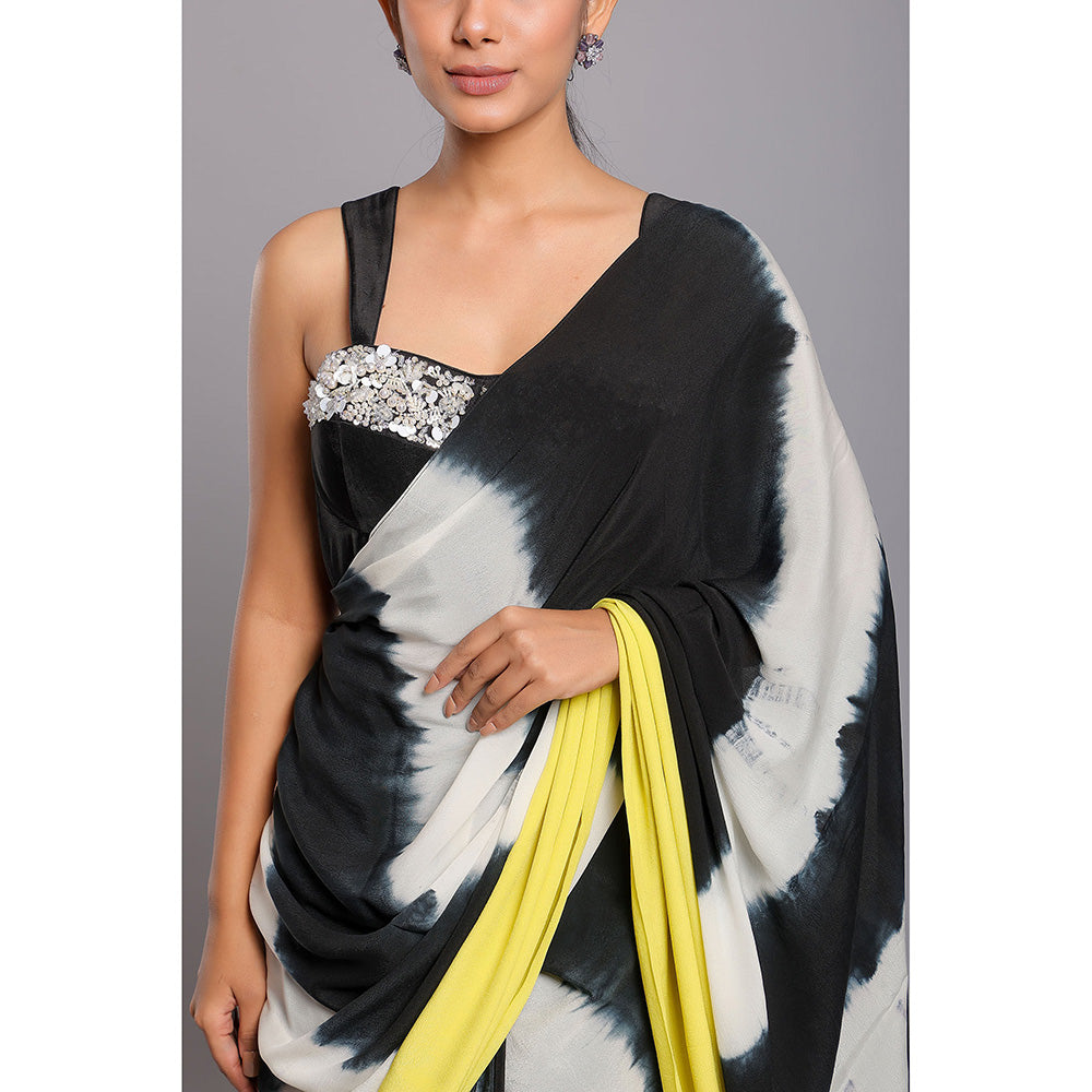 Ellemora Black Elegance Pre-Draped Saree with Stitched Blouse