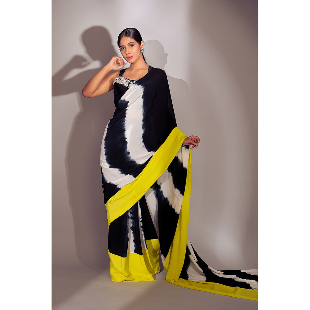 Ellemora Black Elegance Pre-Draped Saree with Stitched Blouse