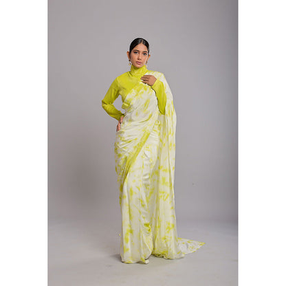 Ellemora Green Cloud Harmony Pre-Draped Saree with Stitched Blouse