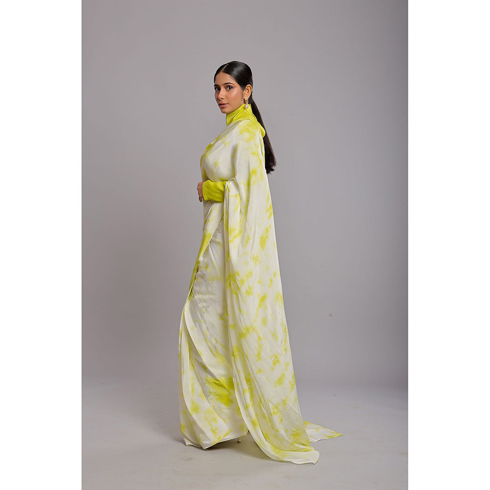 Ellemora Green Cloud Harmony Pre-Draped Saree with Stitched Blouse