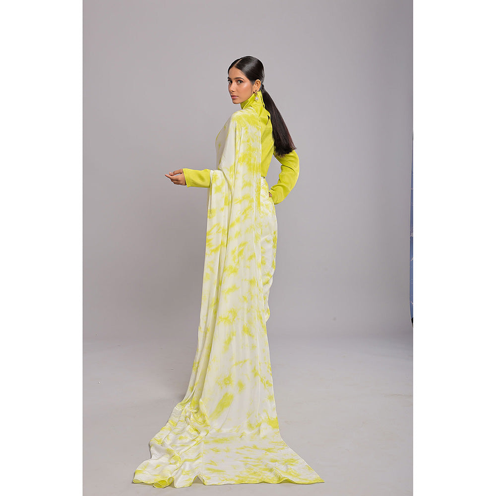 Ellemora Green Cloud Harmony Pre-Draped Saree with Stitched Blouse