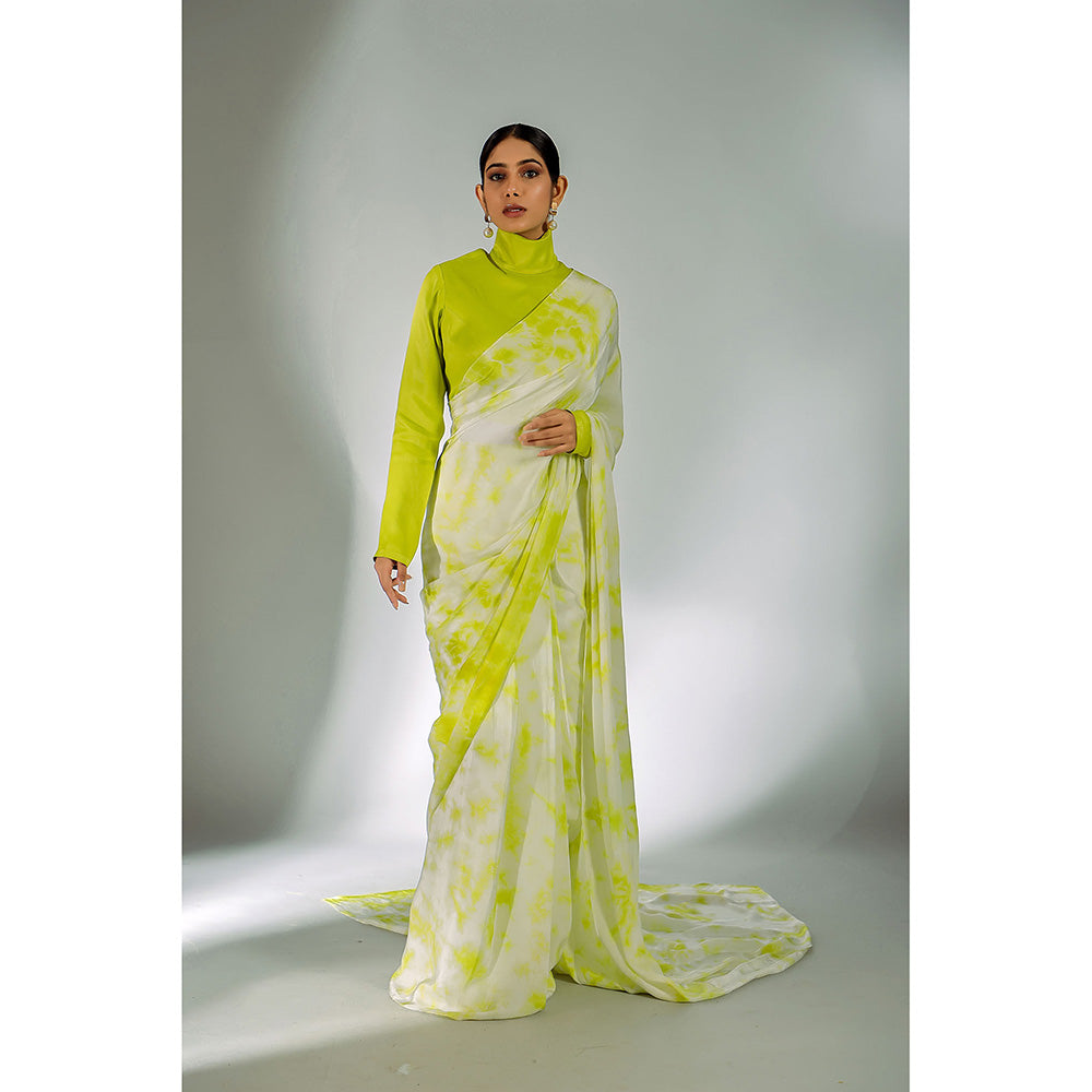 Ellemora Green Cloud Harmony Pre-Draped Saree with Stitched Blouse