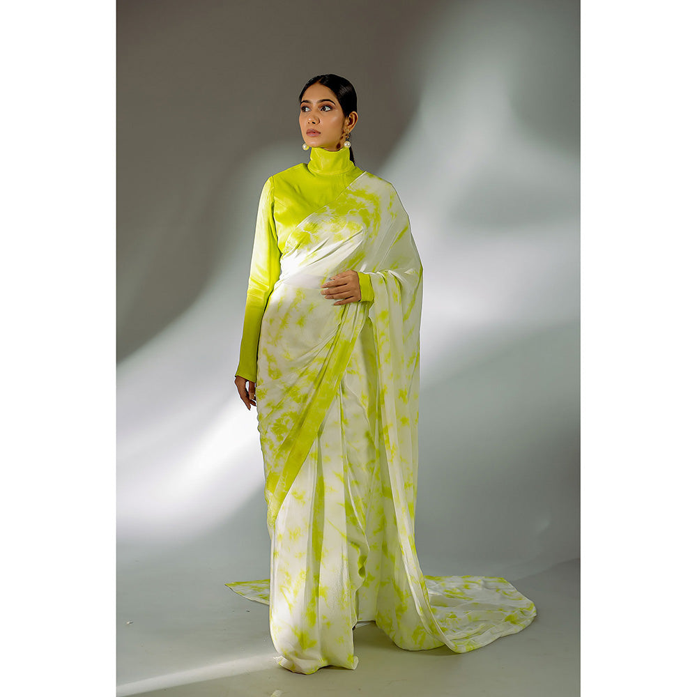 Ellemora Green Cloud Harmony Pre-Draped Saree with Stitched Blouse