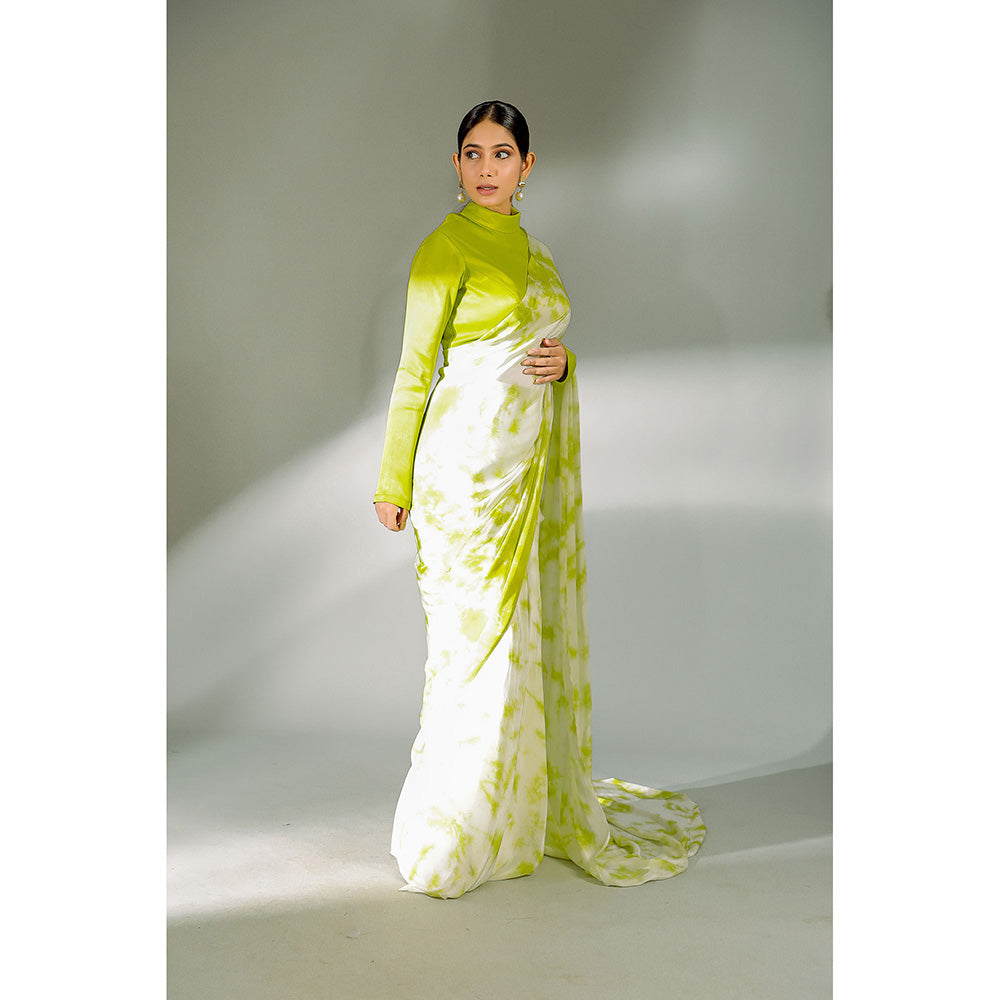 Ellemora Green Cloud Harmony Pre-Draped Saree with Stitched Blouse