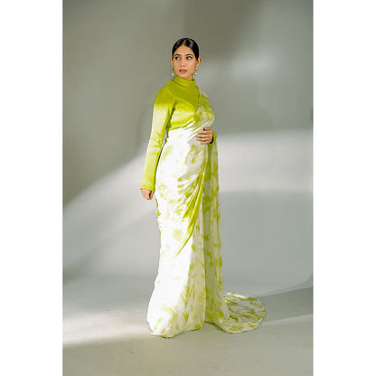 Ellemora Green Cloud Harmony Pre-Draped Saree with Stitched Blouse