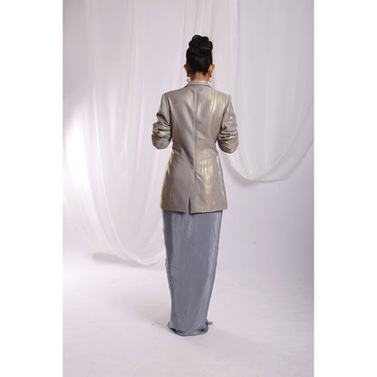Ellemora Grey Steel Elegance Drape Ensemble Skirt with Bustier and Blazer (Set of 3)