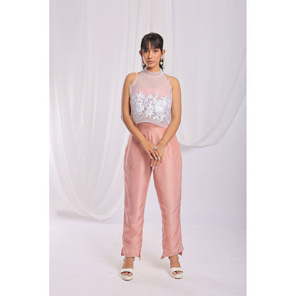 Ellemora Nude Pink Charm Embroidered Top with Inner and Pant (Set of 3)