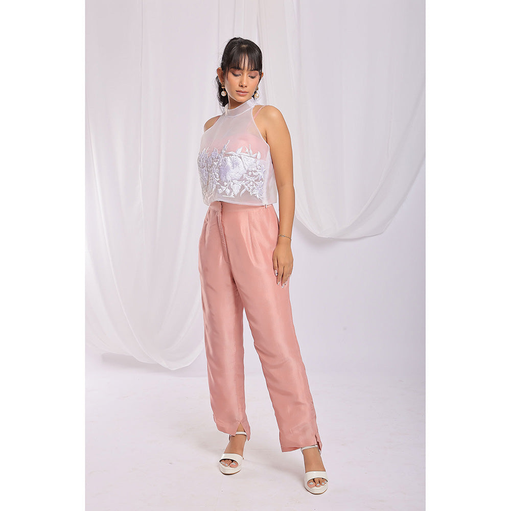 Ellemora Nude Pink Charm Embroidered Top with Inner and Pant (Set of 3)
