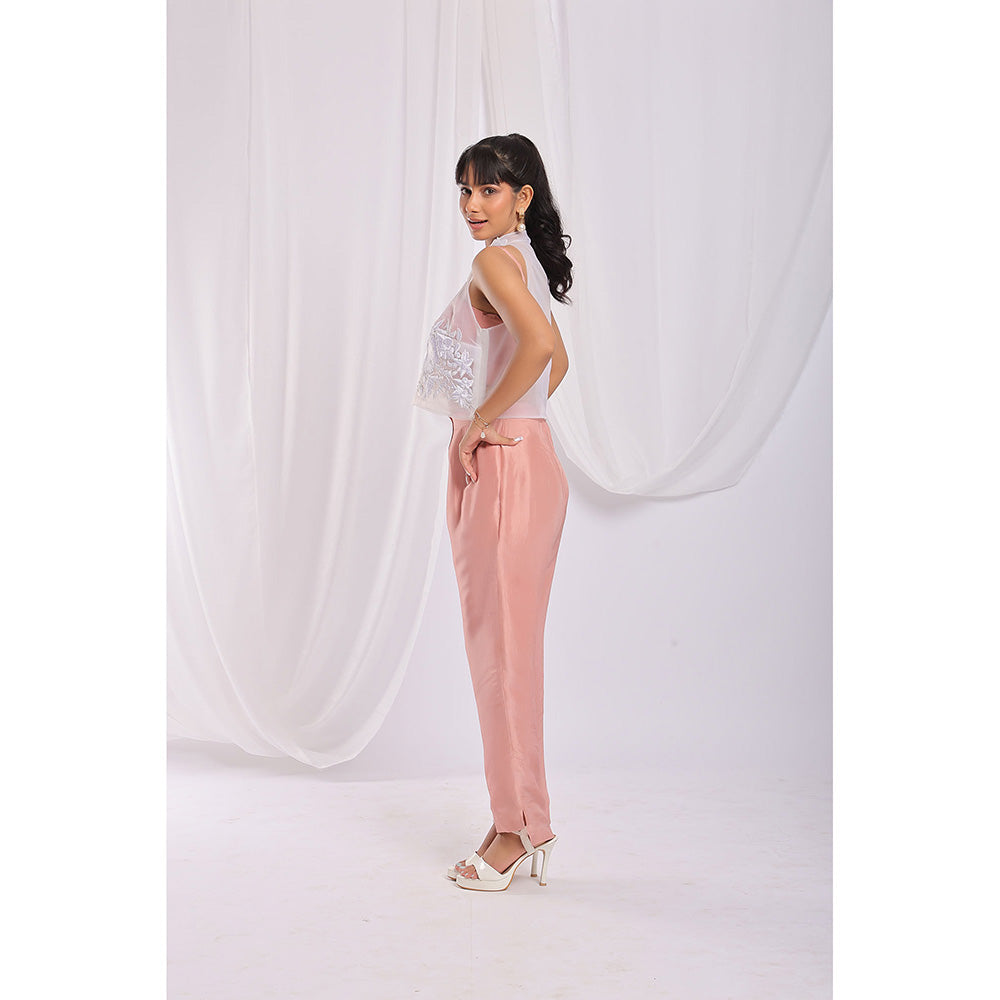 Ellemora Nude Pink Charm Embroidered Top with Inner and Pant (Set of 3)