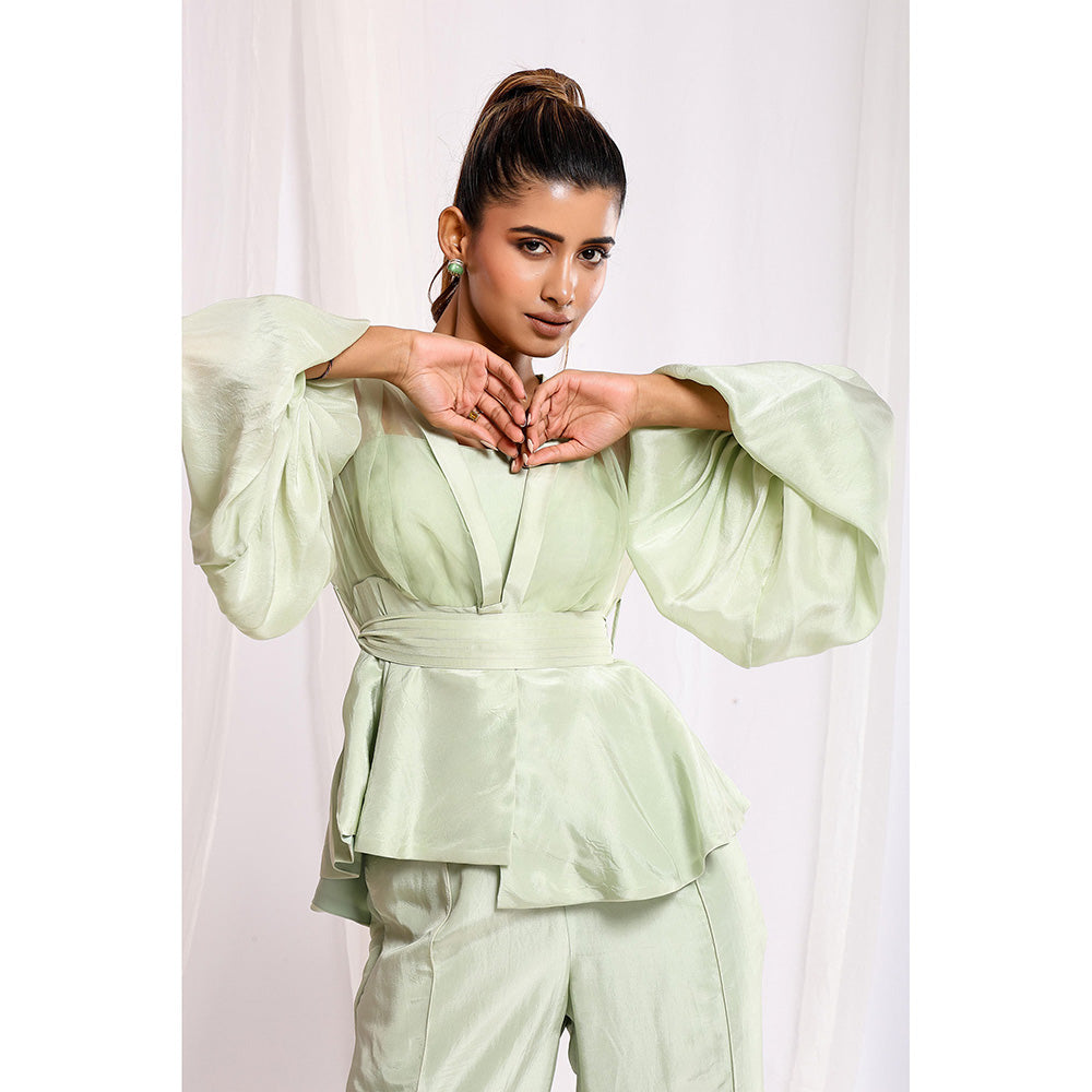 Ellemora Green Leafy Grace Trio Bustier with Top and Pant (Set of 3)