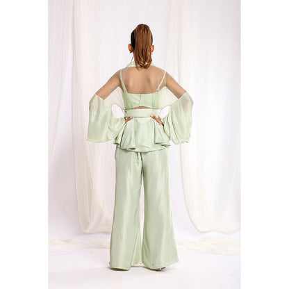 Ellemora Green Leafy Grace Trio Bustier with Top and Pant (Set of 3)