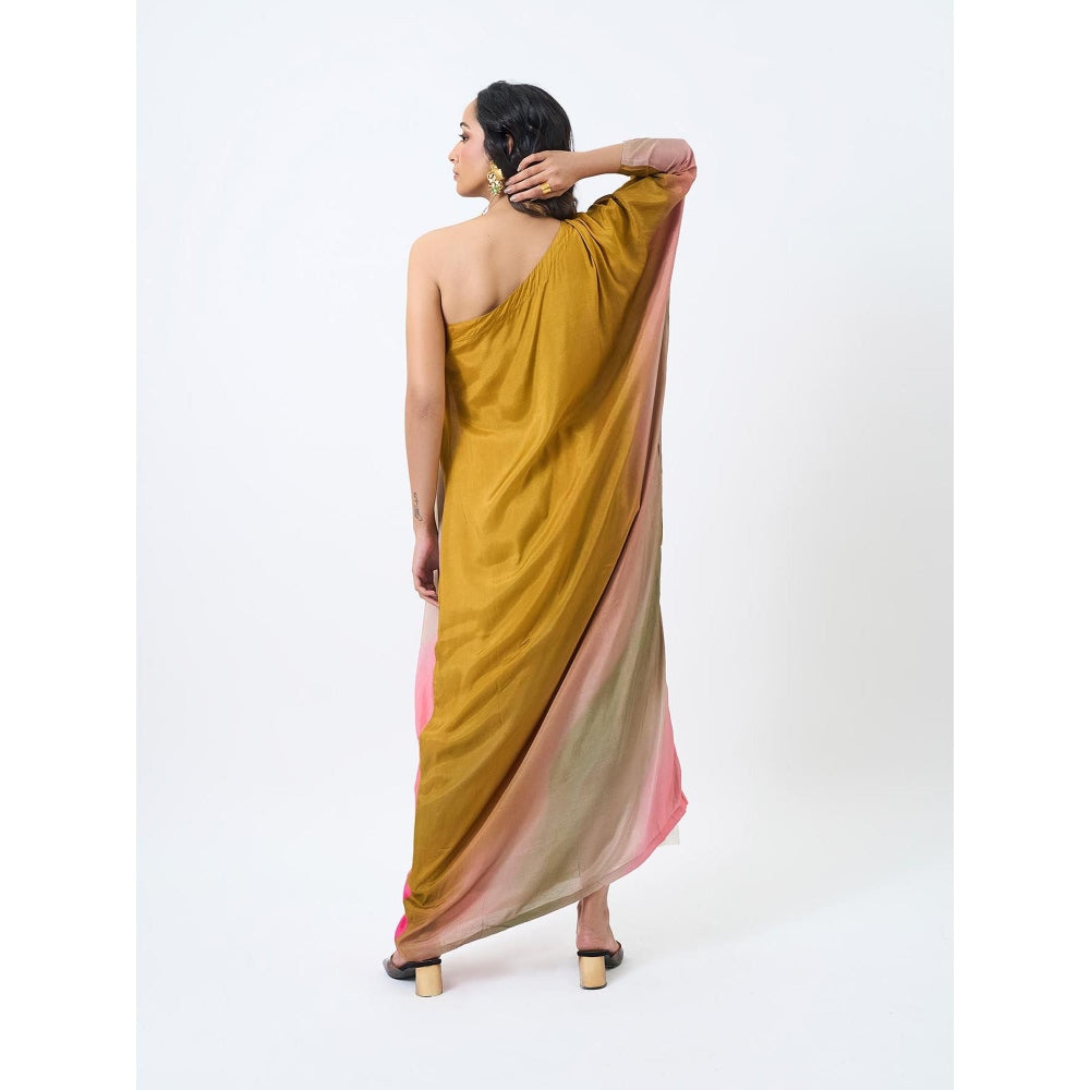 ETAR Honey Mustard One Shoulder Dress