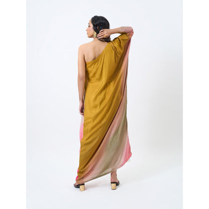 ETAR Honey Mustard One Shoulder Dress