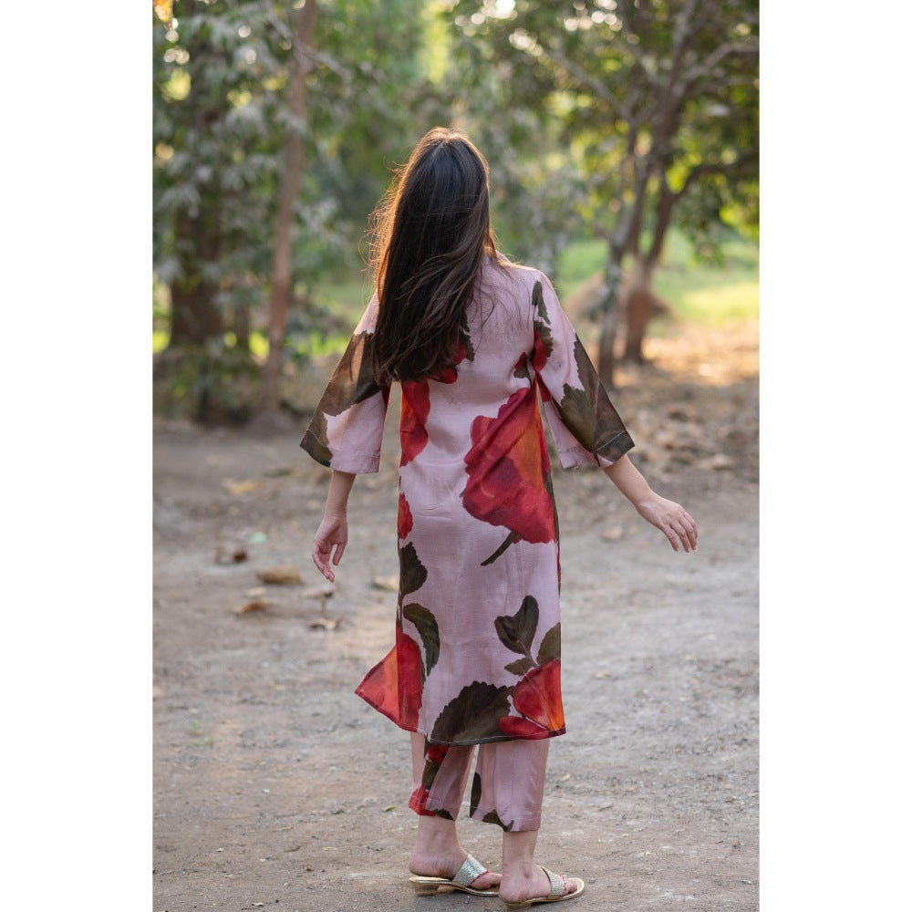 ETAR Poised Berry Printed Kurta and Pant (Set of 2)