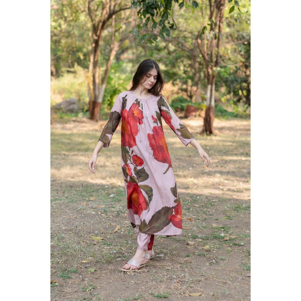 ETAR Poised Berry Printed A Line Kurta and Pant (Set of 2)