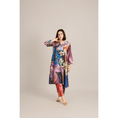 ETAR Multi-Colour Feathered Grace Co-Ord Set