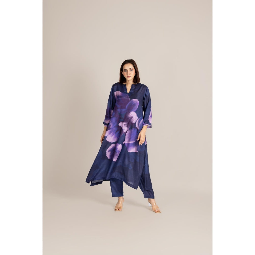 ETAR Navy Blue Coral Dusk Crane Co-Ord Set