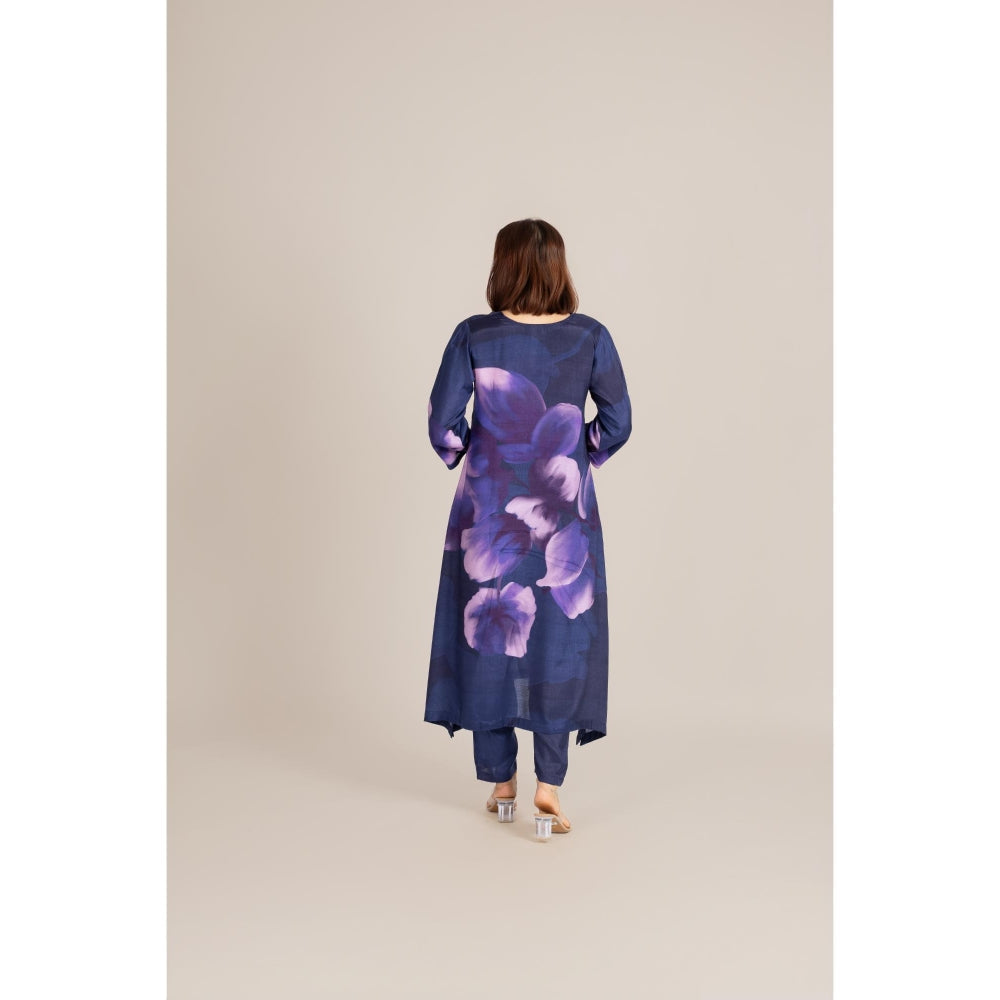 ETAR Navy Blue Coral Dusk Crane Co-Ord Set