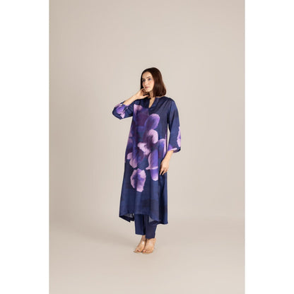 ETAR Navy Blue Coral Dusk Crane Co-Ord Set