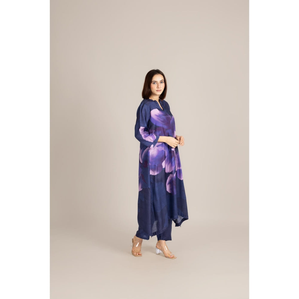 ETAR Navy Blue Coral Dusk Crane Co-Ord Set