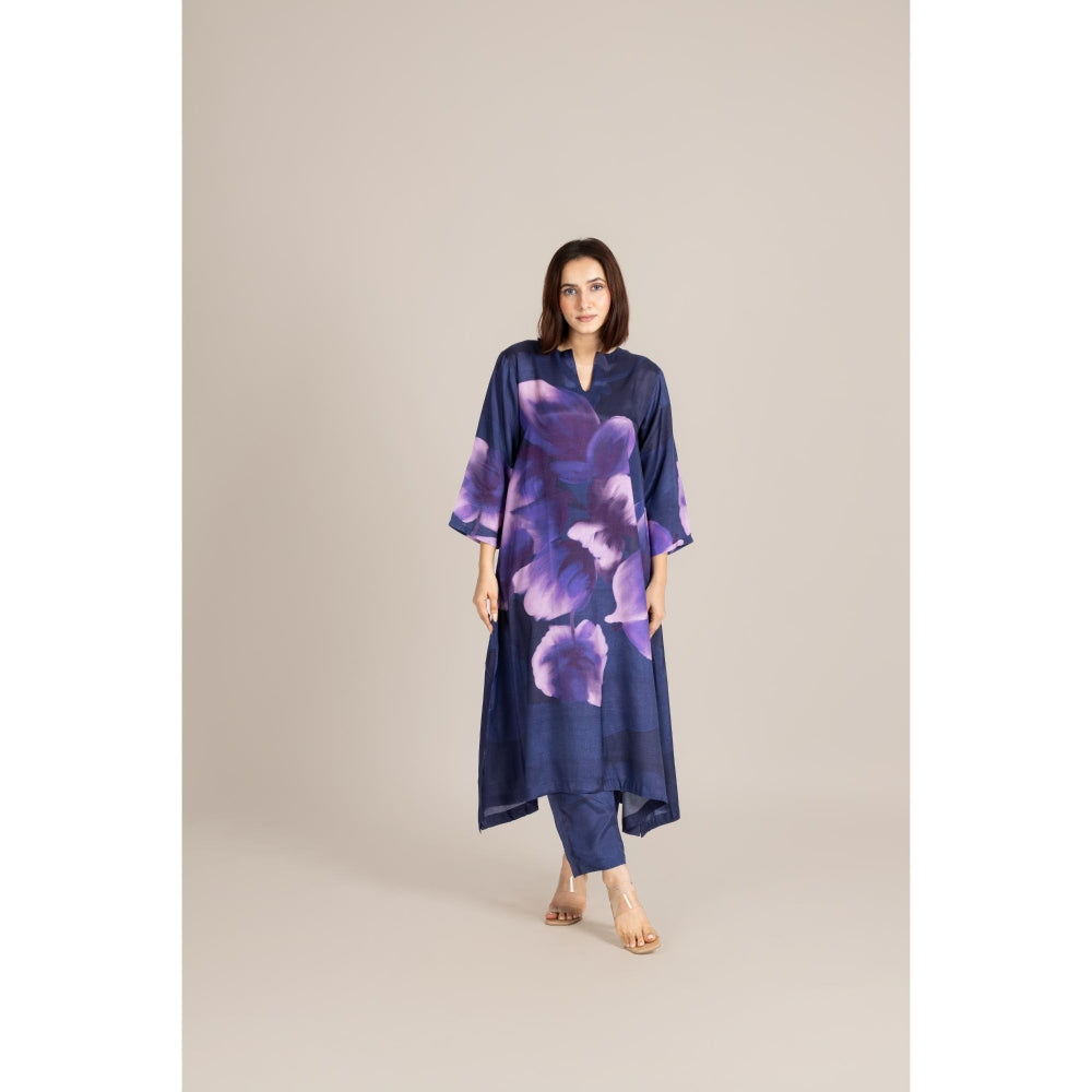 ETAR Navy Blue Coral Dusk Crane Co-Ord Set
