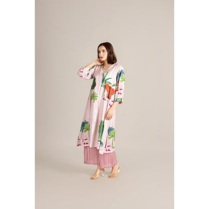 ETAR White Blush Veli Kurta with Palazzo