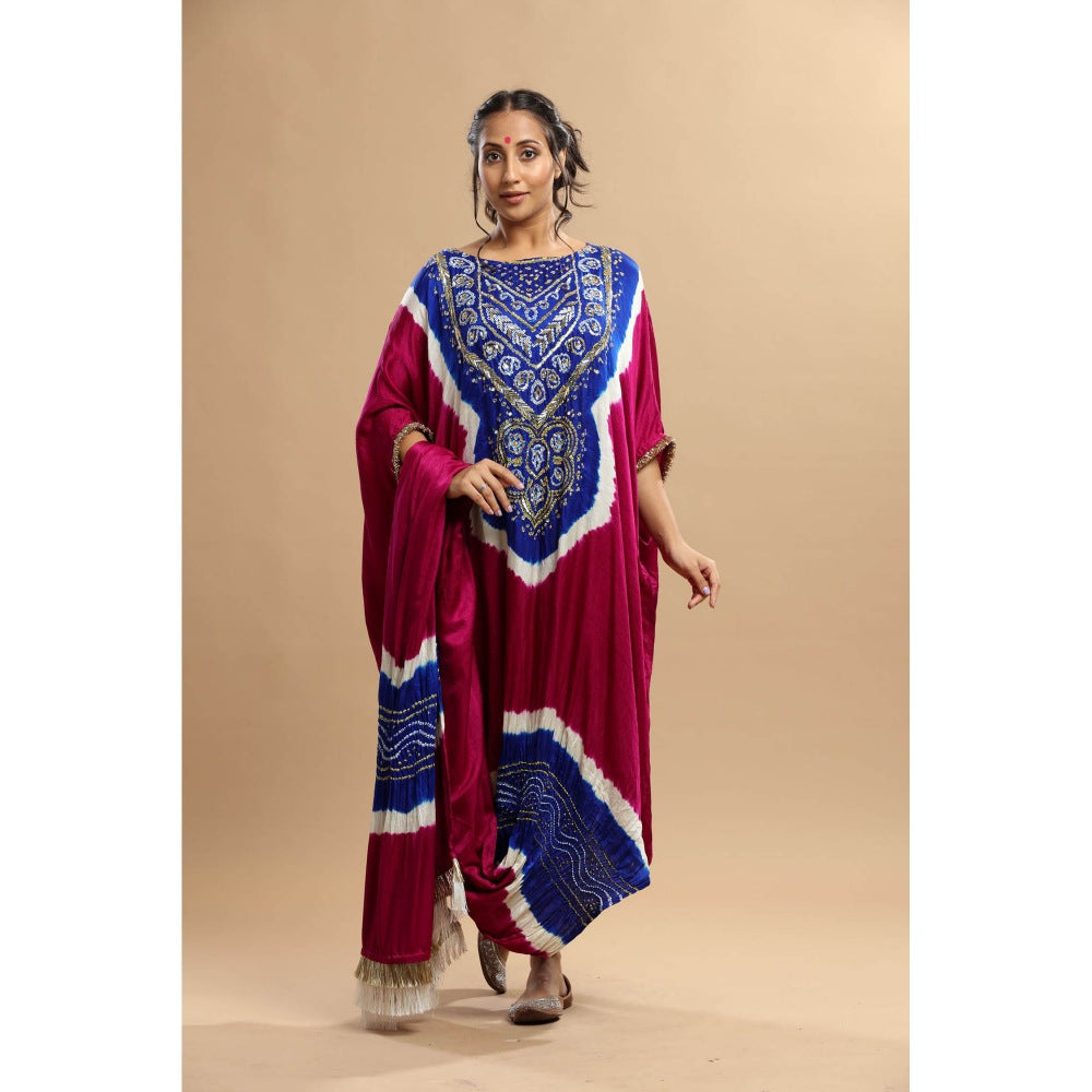 Etasha by Asha Jain Blue Bandani Draped Dupatta Kaftan