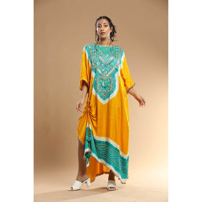 Etasha by Asha Jain Yellow Bandani Kaftan Dress