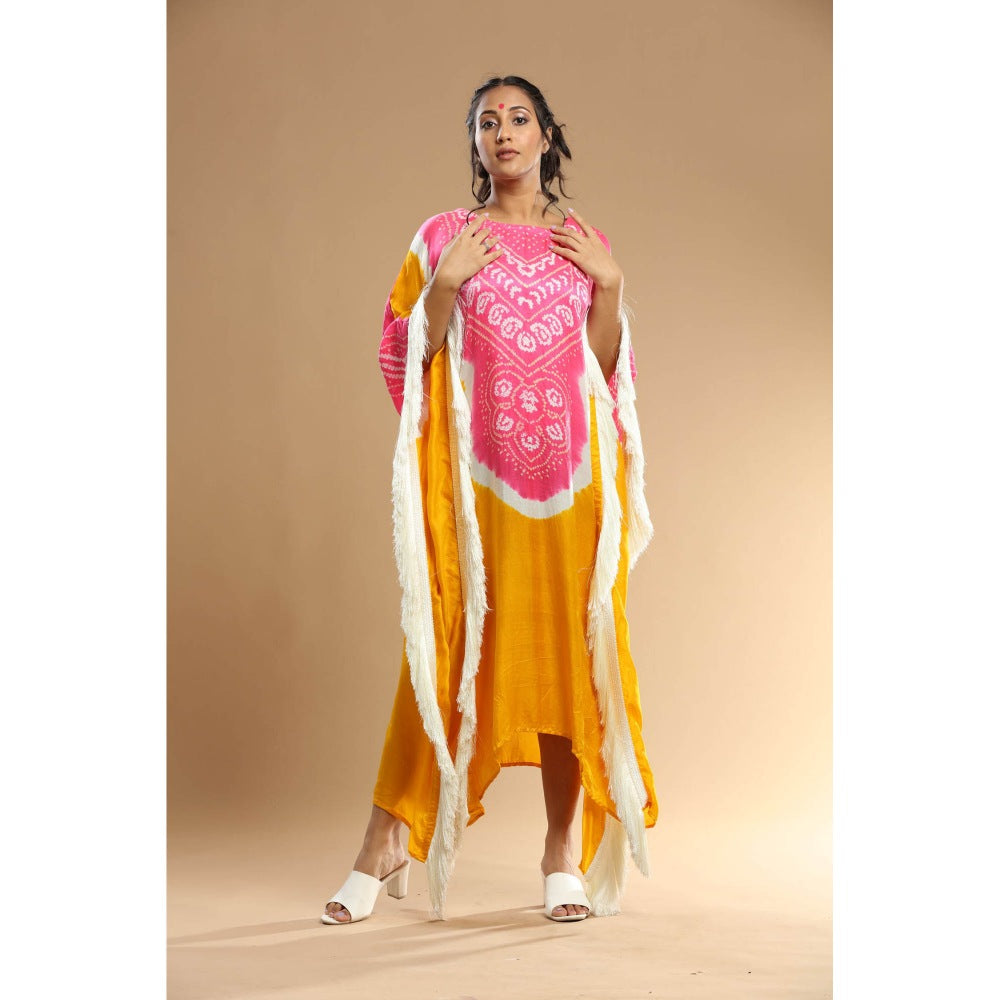 Etasha by Asha Jain Pink Bandani Kaftan Dress