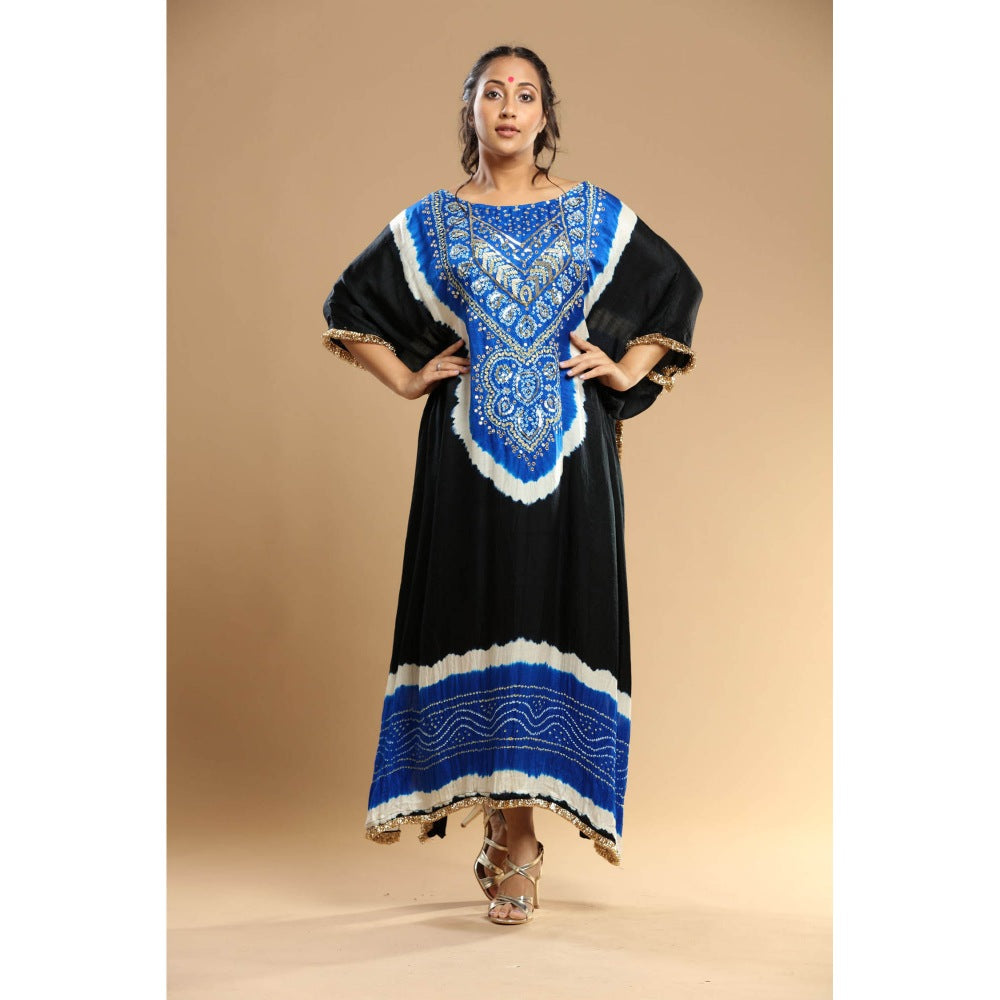 Etasha by Asha Jain Black Bandani Kaftan Dress