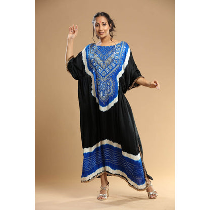 Etasha by Asha Jain Black Bandani Kaftan Dress