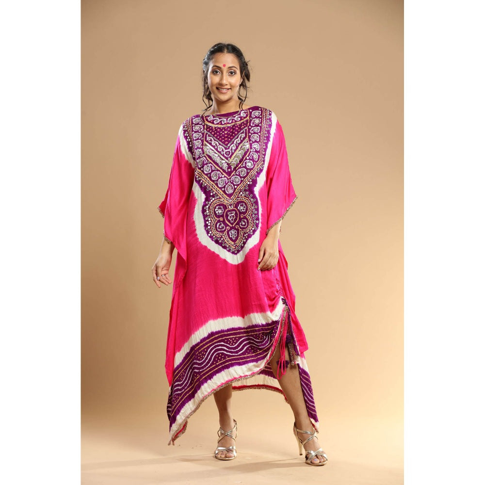Etasha by Asha Jain Pink Bandani Kaftan Dress