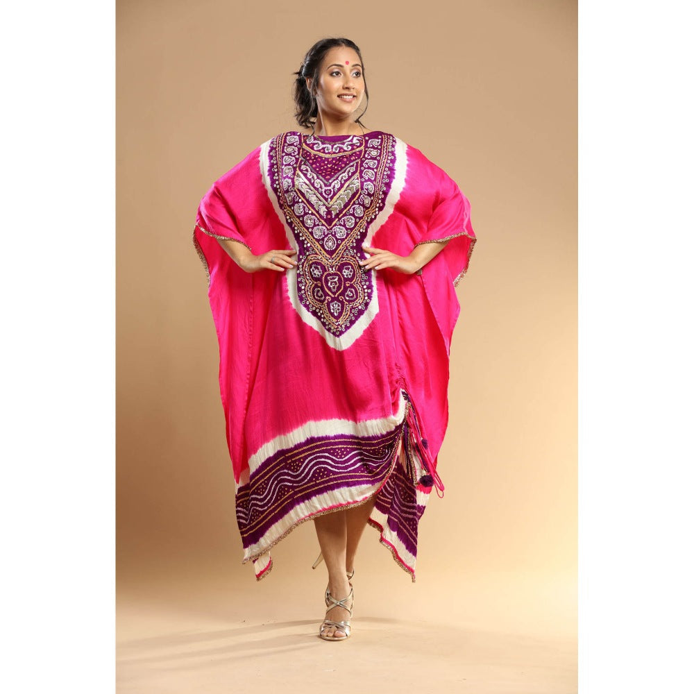 Etasha by Asha Jain Pink Bandani Kaftan Dress