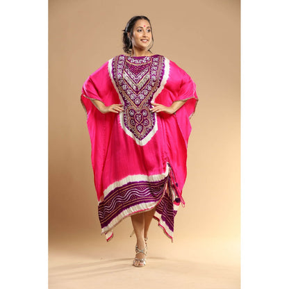 Etasha by Asha Jain Pink Bandani Kaftan Dress