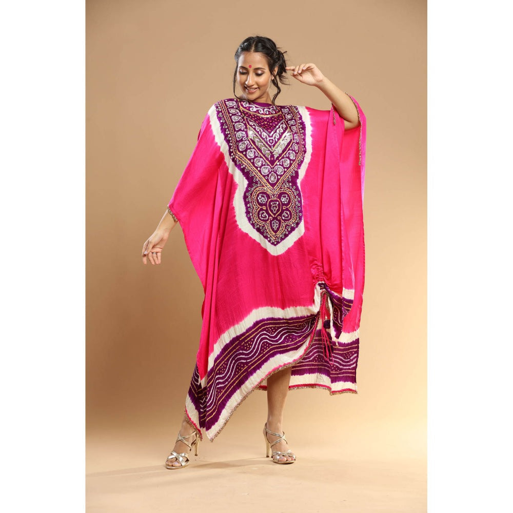 Etasha by Asha Jain Pink Bandani Kaftan Dress