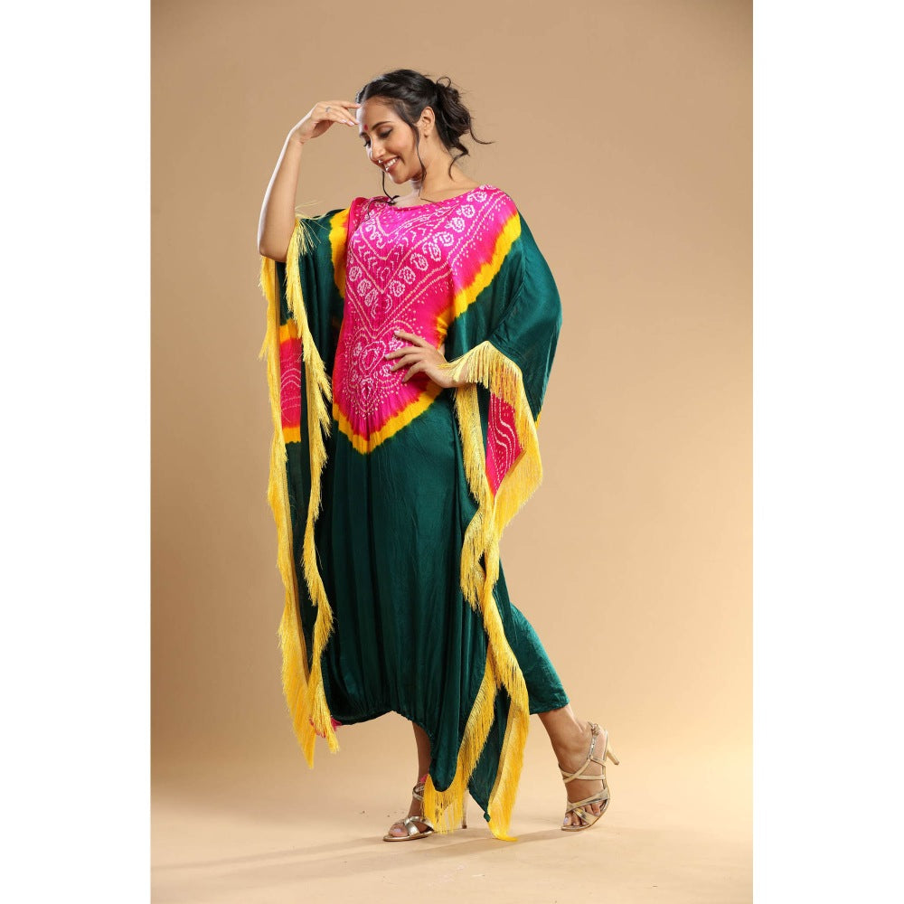 Etasha by Asha Jain Green Bandani Kaftan Dress