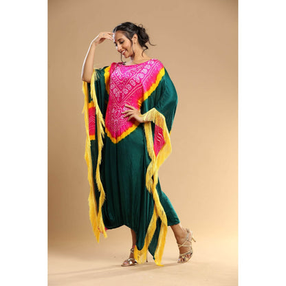 Etasha by Asha Jain Green Bandani Kaftan Dress